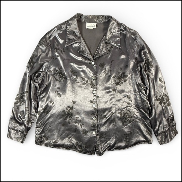 Fashion Bug Tops - Fashion‎ Bug Womens Size 18 20 Gray Floral Long Sleeve Button Up Shirt Top